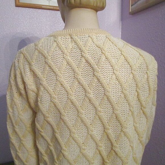Aran Crafts Cable Knit Cardigan Size XS Sweater Butter Yellow Fisherman Wool - Picture 10 of 10